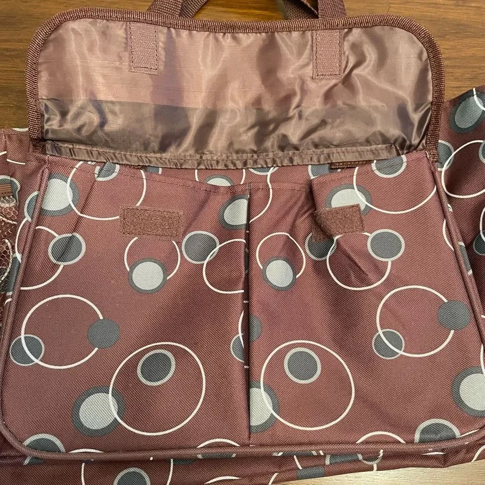 Diaper Bag Women Brown White Geometric Lightweight Nylon Bottle Pockets L